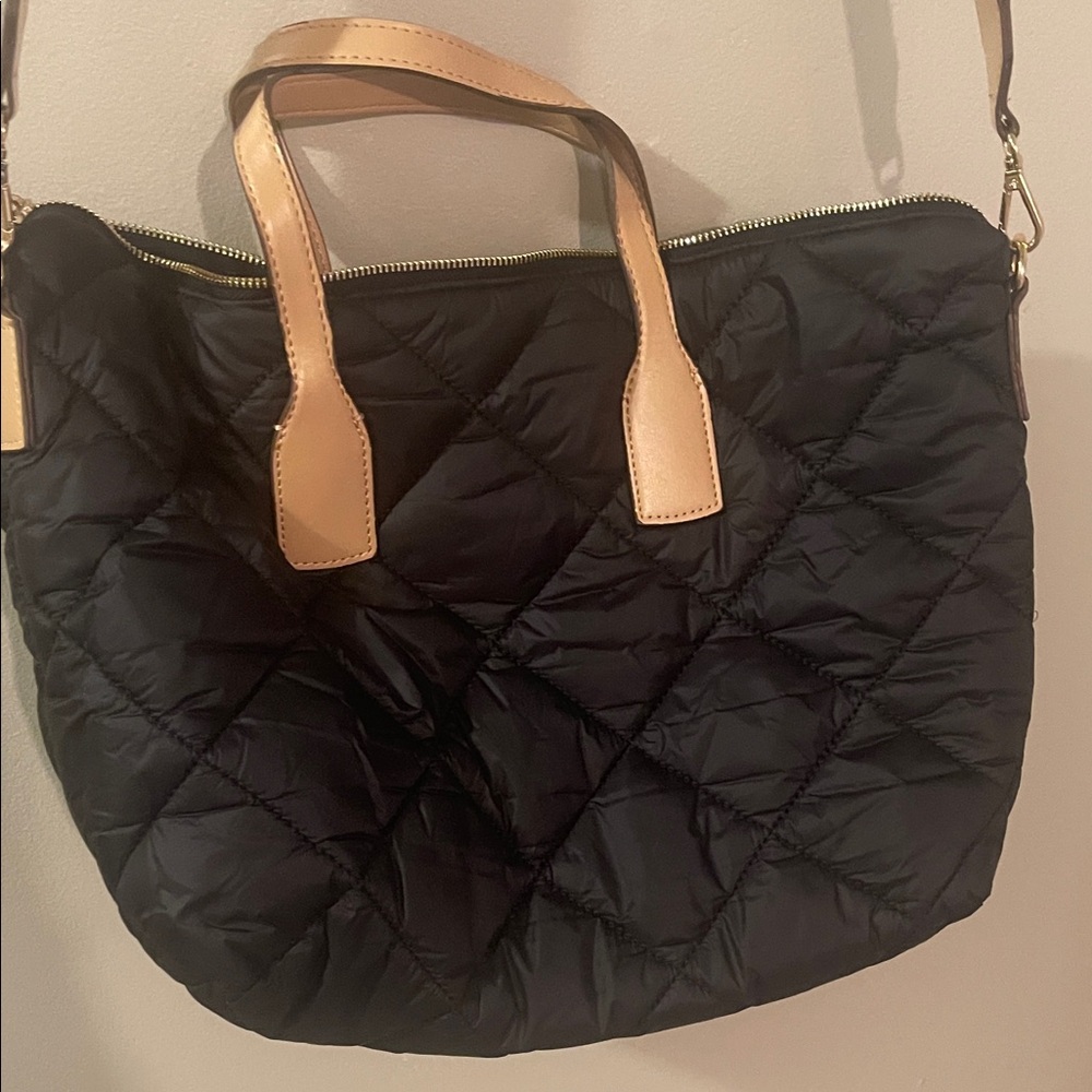 Ann Klein Black Quilted Tote Bag with Tan Accents - Picture 11 of 12
